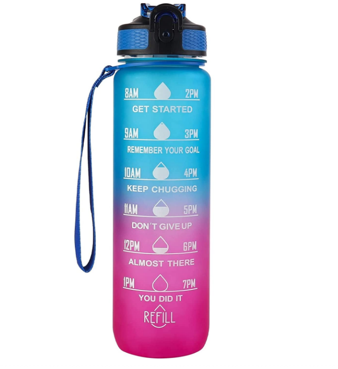 Nuvato 1L Motivational Water Bottle with Straw & Time Marker