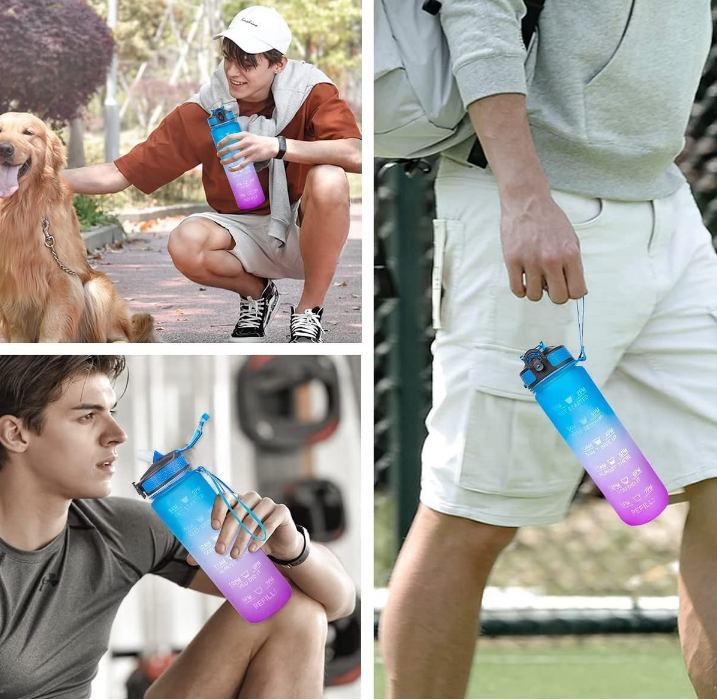 Nuvato 1L Motivational Water Bottle with Straw & Time Marker